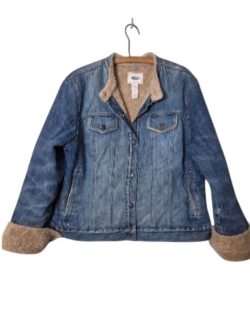 Vintage Old Navy Sherpa Lined Denim Jacket Medium Wash Blue Jean Trucker Coat